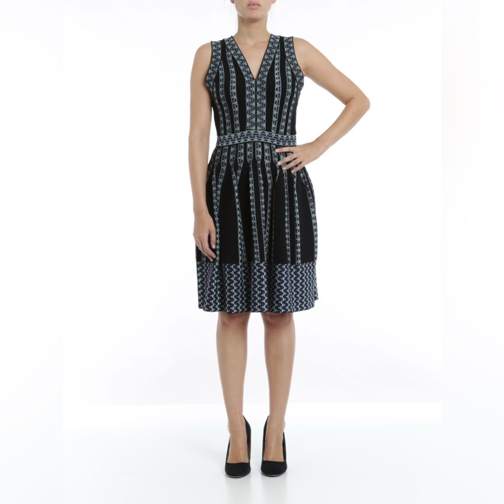 M Missoni Elegant Black and Green Metallic Sleeveless Patterned Dress Size 6 NWT